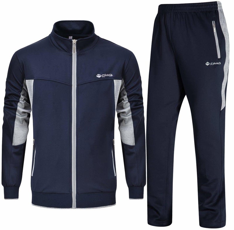 Rdruko Men's Track suits 2 Piece Set Sweat Suits Full Zip Jogging Gym Activewear Suit Set(Blue Grey,US XXL) - Image 1